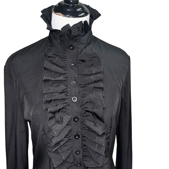 Firpearl Women's M Medium Button Down Blouse Ruffle Collar Vampire Core Goth - Picture 7 of 13